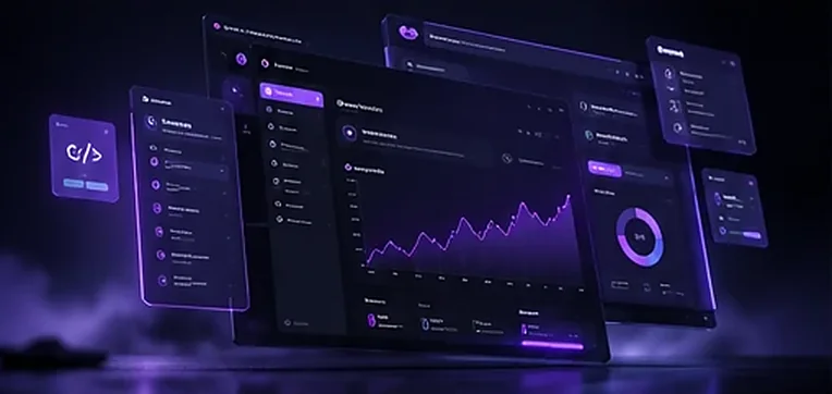 Schwebendes Software-Dashboard mit Diagrammen
